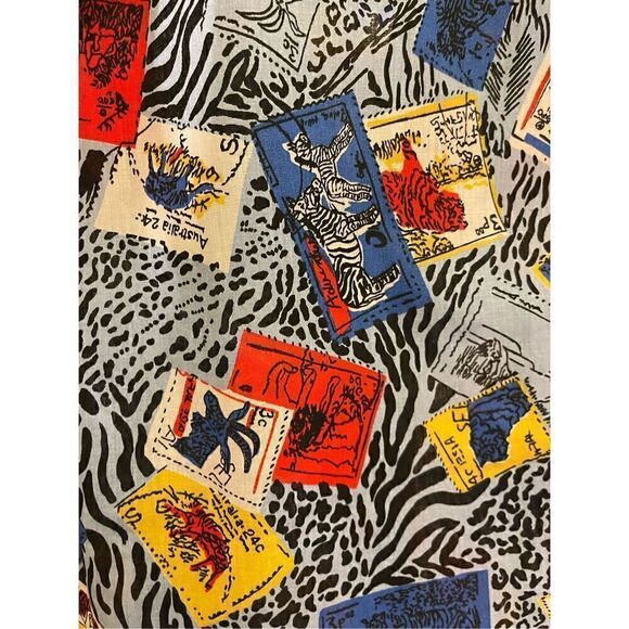 Vintage Blue Animal Print Animal Stamps logo HARMAL NEW YORK medium button down - Picture 11 of 13